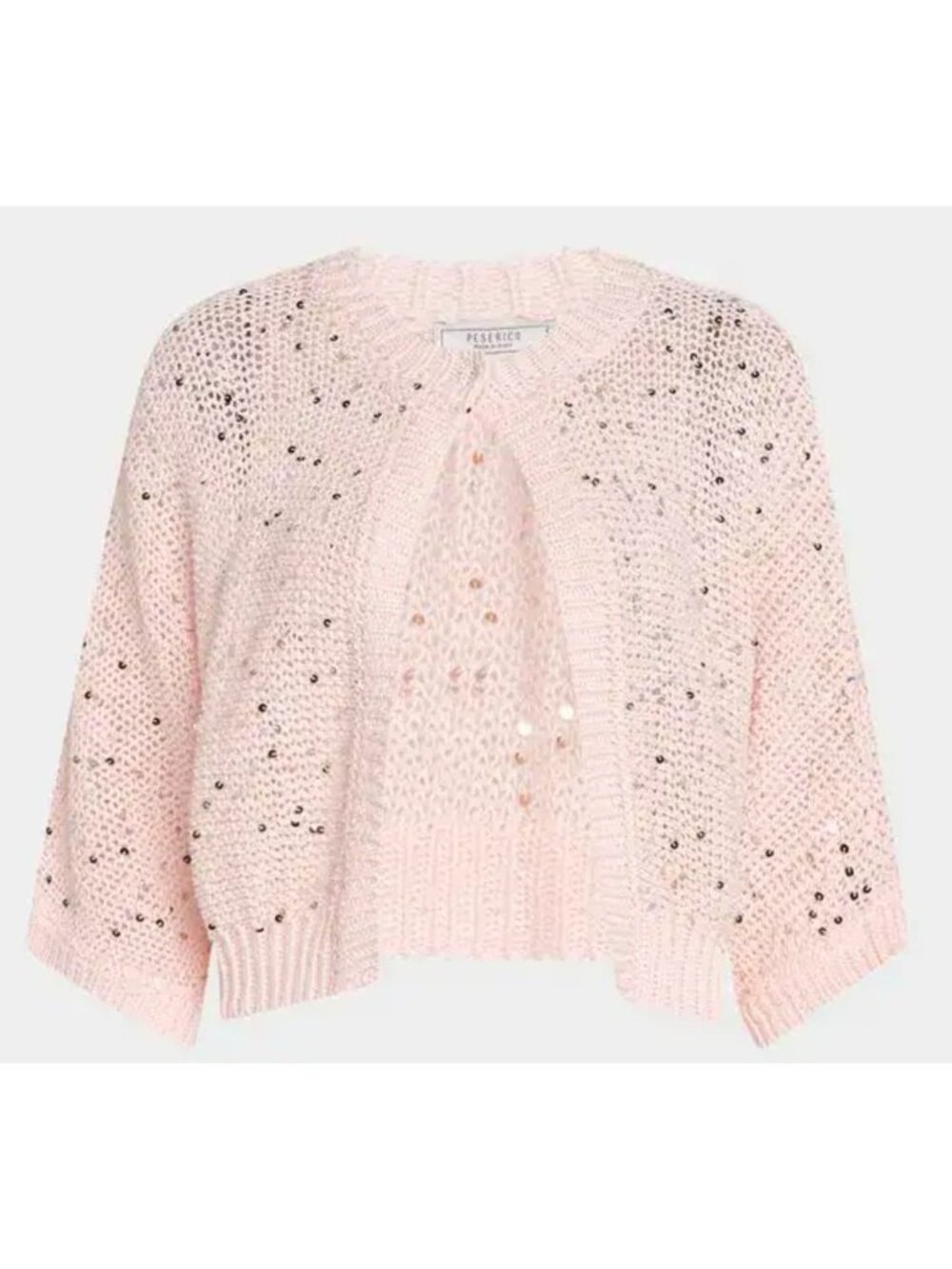 PESERICO Italy Sequin Cotton Knit Cardigan Sweater Pink Size 40 / Small